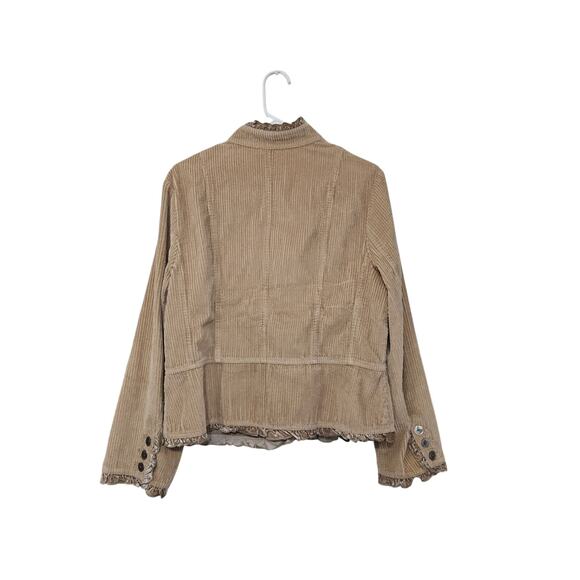 J. Jill Tan Corduroy Button Up Jacket Size Large Ruffles Ribbed Pockets - Picture 2 of 11